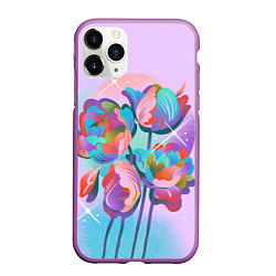 Чехол iPhone 11 Pro матовый Цветы и звезды, цвет: 3D-фиолетовый