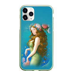 Чехол iPhone 11 Pro матовый Фэнтези девушка с розами, цвет: 3D-салатовый