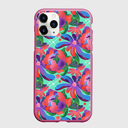 Чехол iPhone 11 Pro матовый Цветочный паттерн арт, цвет: 3D-малиновый