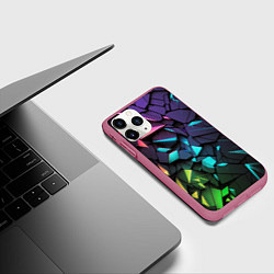 Чехол iPhone 11 Pro матовый Неоновые абстрактные каменные плиты, цвет: 3D-малиновый — фото 2