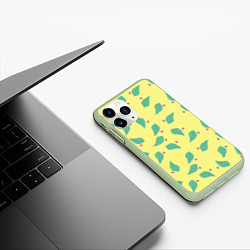 Чехол iPhone 11 Pro матовый Лист и букашка на желтом фоне орнамент, цвет: 3D-салатовый — фото 2