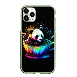 Чехол iPhone 11 Pro матовый Панда в кружке, цвет: 3D-салатовый