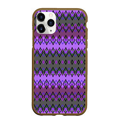 Чехол iPhone 11 Pro матовый Серо-фиолетовый этнический геометрический узор, цвет: 3D-коричневый