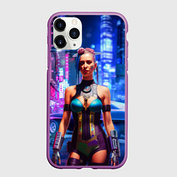 Чехол iPhone 11 Pro матовый Cyberpunk 2077 - neural network, цвет: 3D-фиолетовый