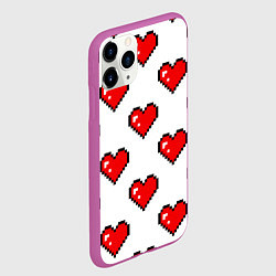 Чехол iPhone 11 Pro матовый Сердца в стиле пиксель-арт, цвет: 3D-фиолетовый — фото 2