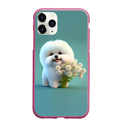 Чехол iPhone 11 Pro матовый Белая собака милаха, цвет: 3D-малиновый