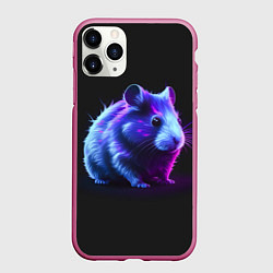 Чехол iPhone 11 Pro матовый Хомяк неон, цвет: 3D-малиновый