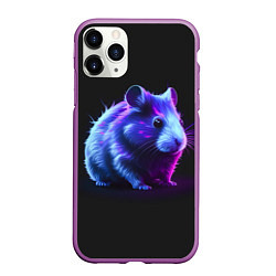 Чехол iPhone 11 Pro матовый Хомяк неон, цвет: 3D-фиолетовый