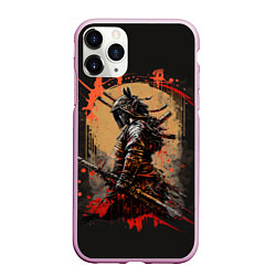 Чехол iPhone 11 Pro матовый Самурай - брызги красок, цвет: 3D-розовый