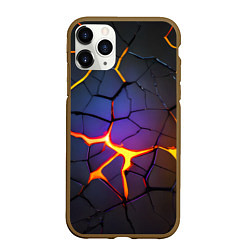 Чехол iPhone 11 Pro матовый Неоновые трещины - лава, цвет: 3D-коричневый