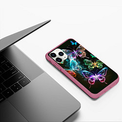 Чехол iPhone 11 Pro матовый Неоновые дикие бабочки, цвет: 3D-малиновый — фото 2