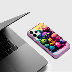 Чехол iPhone 11 Pro матовый Веселые монстры из краски, цвет: 3D-фиолетовый — фото 2