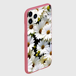 Чехол iPhone 11 Pro матовый Белые цветы ромашки - летний паттерн, цвет: 3D-малиновый — фото 2