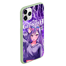 Чехол iPhone 11 Pro матовый Кэ Цин на фоне молний, цвет: 3D-салатовый — фото 2