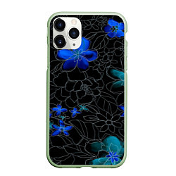 Чехол iPhone 11 Pro матовый Неоновые цветы, цвет: 3D-салатовый