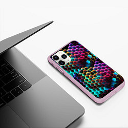 Чехол iPhone 11 Pro матовый Неон и соты, цвет: 3D-розовый — фото 2