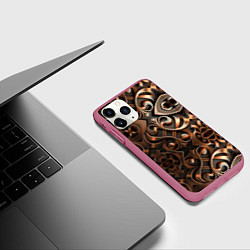Чехол iPhone 11 Pro матовый Золотой узор - паттерн, цвет: 3D-малиновый — фото 2