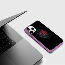 Чехол iPhone 11 Pro матовый Неоновый разноцветный волк, цвет: 3D-фиолетовый — фото 2