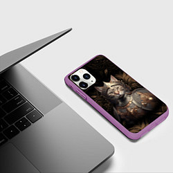 Чехол iPhone 11 Pro матовый Кот в доспехах, цвет: 3D-фиолетовый — фото 2