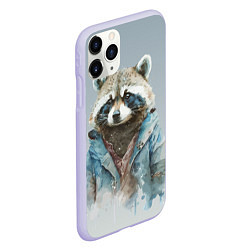 Чехол iPhone 11 Pro матовый Енот в пальто, цвет: 3D-светло-сиреневый — фото 2