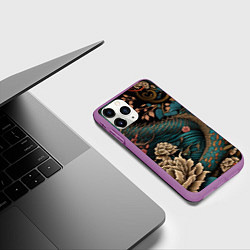 Чехол iPhone 11 Pro матовый Японский змей Irezumi, цвет: 3D-фиолетовый — фото 2