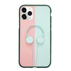 Чехол iPhone 11 Pro матовый Наушники цвета морской волны, цвет: 3D-темно-зеленый