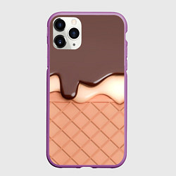 Чехол iPhone 11 Pro матовый Растаявший шоколад - вафельное мороженое, цвет: 3D-фиолетовый
