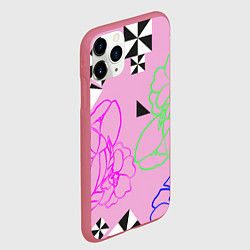 Чехол iPhone 11 Pro матовый Геометрия цветов, цвет: 3D-малиновый — фото 2