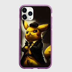 Чехол iPhone 11 Pro матовый Пикачу в строгом костюме, цвет: 3D-фиолетовый