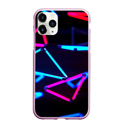 Чехол iPhone 11 Pro матовый Неоновые фигуры ночь, цвет: 3D-розовый