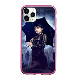 Чехол iPhone 11 Pro матовый Уэнсдей Аддамс с зонтом, цвет: 3D-малиновый