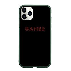 Чехол iPhone 11 Pro матовый Красная надпись gamer, цвет: 3D-темно-зеленый