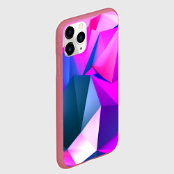 Чехол iPhone 11 Pro матовый Neon blue polygons, цвет: 3D-малиновый — фото 2