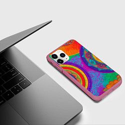 Чехол iPhone 11 Pro матовый Красочные этнические орнаменты, цвет: 3D-малиновый — фото 2