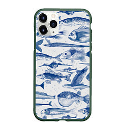 Чехол iPhone 11 Pro матовый Морские рыбы, цвет: 3D-темно-зеленый