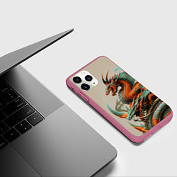 Чехол iPhone 11 Pro матовый Japan dragon - irezumi, цвет: 3D-малиновый — фото 2