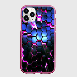 Чехол iPhone 11 Pro матовый Неоновые стильные соты, цвет: 3D-малиновый