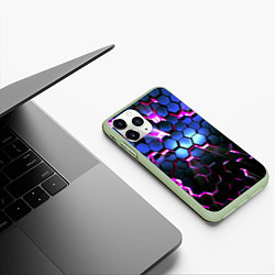 Чехол iPhone 11 Pro матовый Неоновые стильные соты, цвет: 3D-салатовый — фото 2