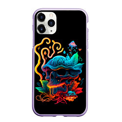 Чехол iPhone 11 Pro матовый Neon mushroom-skull, цвет: 3D-светло-сиреневый