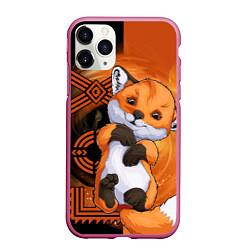 Чехол iPhone 11 Pro матовый Fox cub, цвет: 3D-малиновый