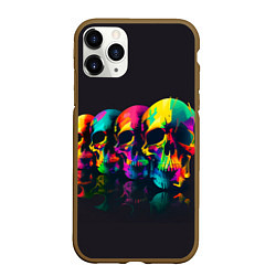 Чехол iPhone 11 Pro матовый Четыре разноцветных черепа, цвет: 3D-коричневый