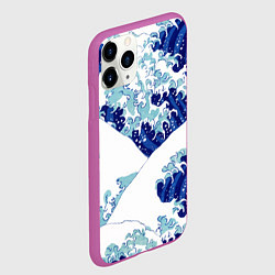 Чехол iPhone 11 Pro матовый Японская графика - волна - паттерн, цвет: 3D-фиолетовый — фото 2
