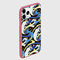 Чехол iPhone 11 Pro матовый Волна - паттерн - японский стиль, цвет: 3D-малиновый — фото 2
