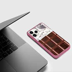 Чехол iPhone 11 Pro матовый Темная плитка шоколада в обертке, цвет: 3D-малиновый — фото 2