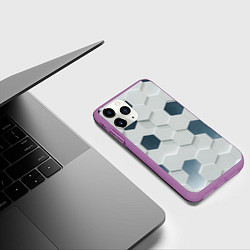 Чехол iPhone 11 Pro матовый Геометрические шестиугольники, цвет: 3D-фиолетовый — фото 2