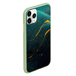 Чехол iPhone 11 Pro матовый Тёмно-синий дым и жёлтая краска, цвет: 3D-салатовый — фото 2