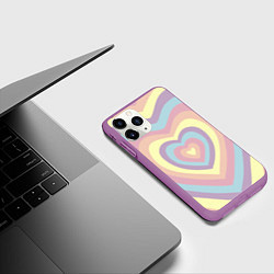 Чехол iPhone 11 Pro матовый Сердца пастельные оттенки, цвет: 3D-фиолетовый — фото 2