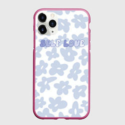 Чехол iPhone 11 Pro матовый Self love - цветочный голубой паттерн, цвет: 3D-малиновый