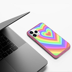 Чехол iPhone 11 Pro матовый Сердце - пастельные цвета, цвет: 3D-малиновый — фото 2