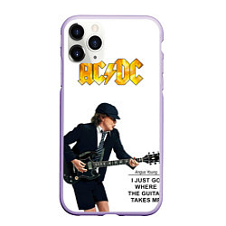 Чехол iPhone 11 Pro матовый Ангус Янг играющий на гитаре, цвет: 3D-светло-сиреневый